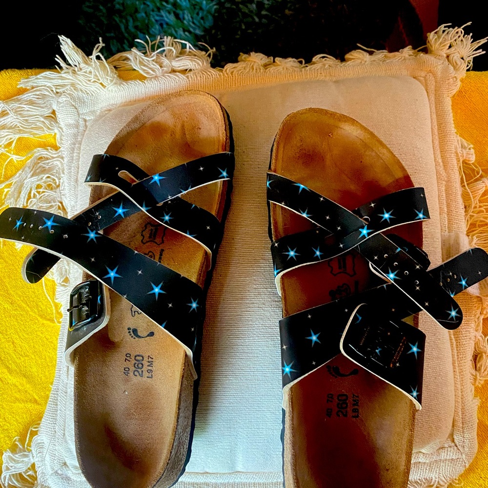 Birkenstock’s Starry Night cross strap sandals. Worn twice. Sz 40